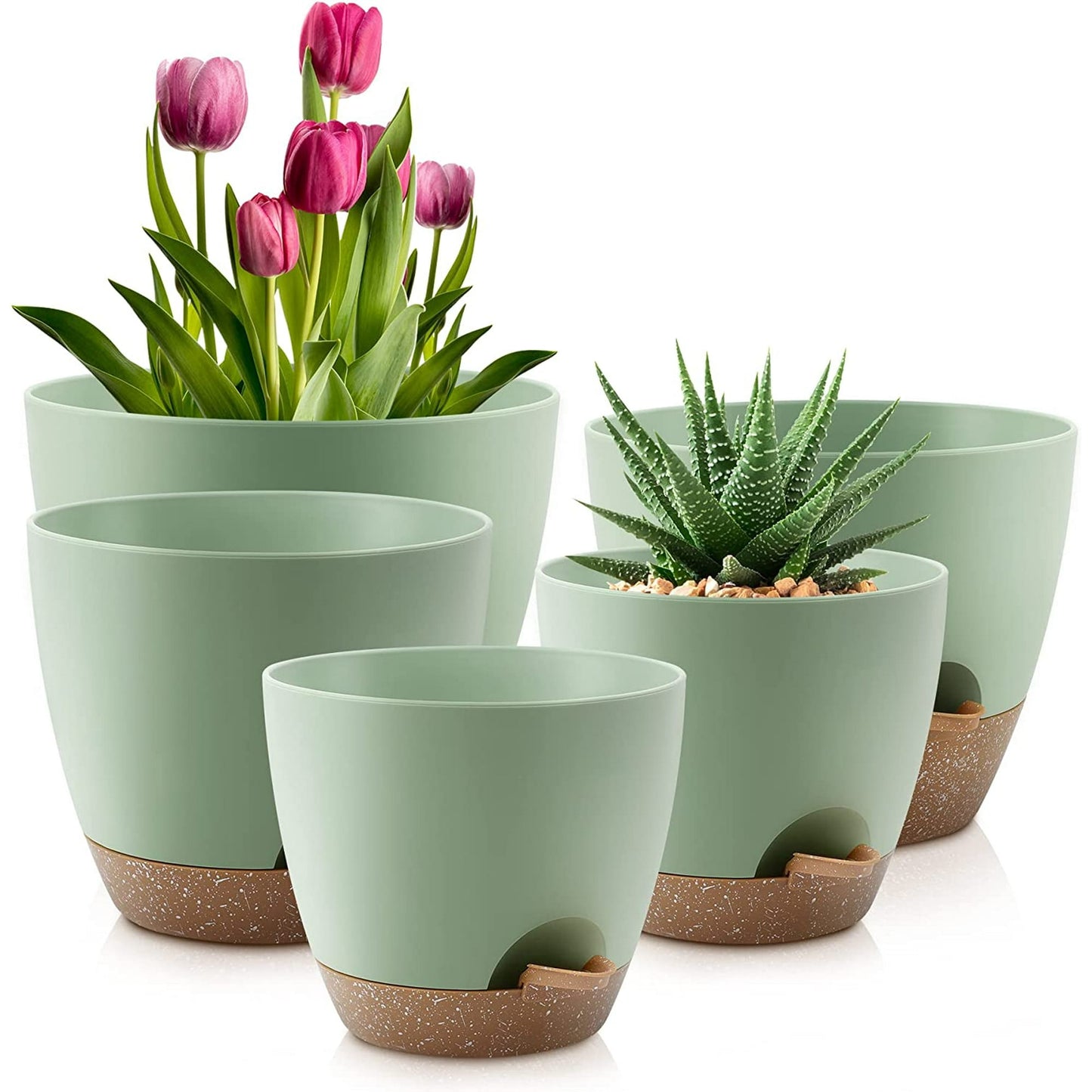 Plant Pots Indoor 7/6.5/6/5.5/5 Inch, Self Watering Planters for Indoor Plants with Drainage Hole, 6 Pots