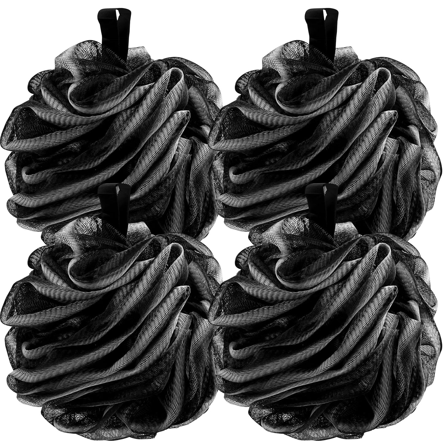 Shower Loofah Bath Sponge 60g/Piece, Exfoliating Bath Sponge Body Scrubber - Bath Pouf Balls Set of 4 Black