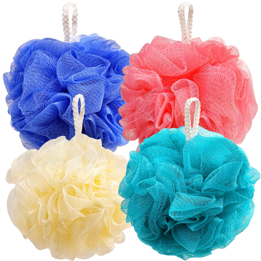 Shower Loofah Bath Sponge 60g/Piece, Exfoliating Bath Sponge Body Scrubber - Bath Pouf Balls Set of 4 Flower Color