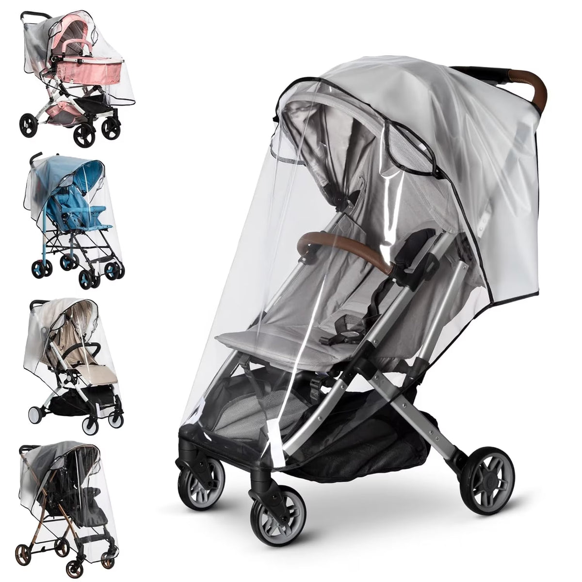 Stroller Rain Cover Universal Stroller, Travel Weather Shield Windproof and Waterproof Protect from Dust and Snow with Breathable Ventilation Mesh Clear Visibility