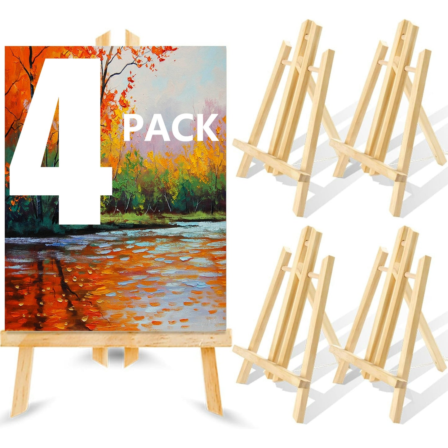 Wood Easels, Easel Stand for Painting Canvases, Art, and Crafts. (11.8 inch, 4 Pack), Tripod, Painting Party Easel, Kids Student Table School Desktop, Portable Canvas Photo Picture Sign Holder