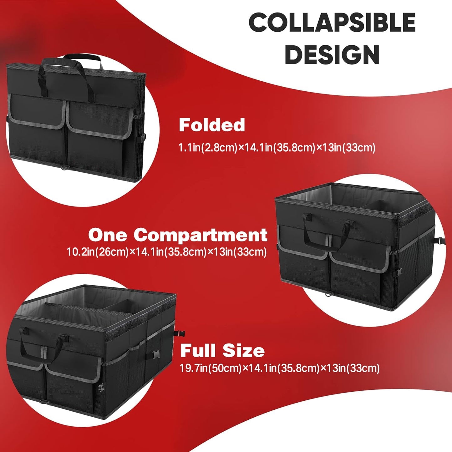 Car Trunk Organizer, Collapsible Multi Compartment Car Organizer, Foldable SUV Storage for Car Accessories for Women Men, Non Slip Bottom, Securing Straps, Soft Cover 60L