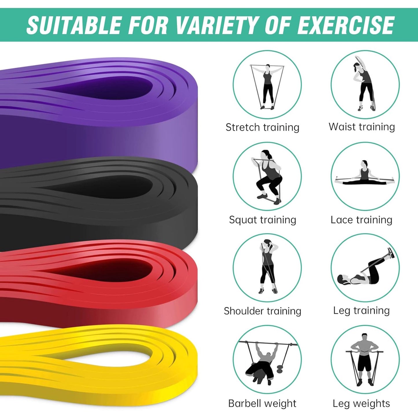 4 Packs Resistance Bands, Pull Up Assist Bands - Workout Bands, Exercise Bands, Long Resistance Bands Set for Working Out, Fitness, Training, Physical Therapy for Men Women