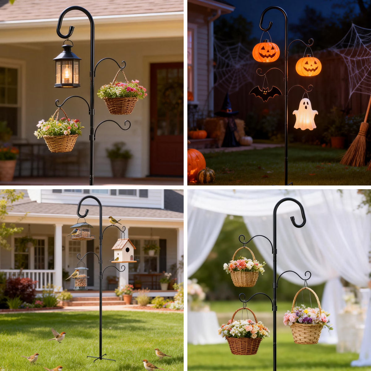 Shepherds Hooks for Outdoor, 92 Inch Heavy Duty Bird Feeder Pole, Garden Pole for Hanging Plants, Lantern, Hummingbird Feeder, Hanging Plant Stand with 5 Base Prongs