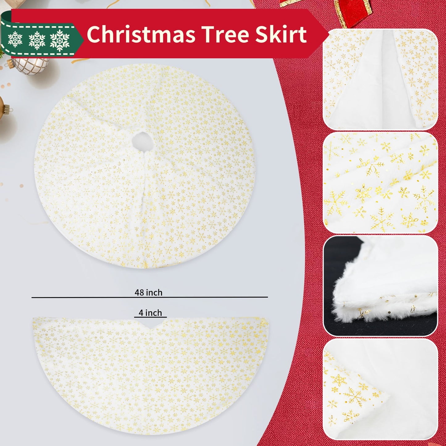 Christmas Tree Skirt 47 inches Xmas White Tree Skirts Snowflake Embroidery for Christmas Decorations Holiday Party