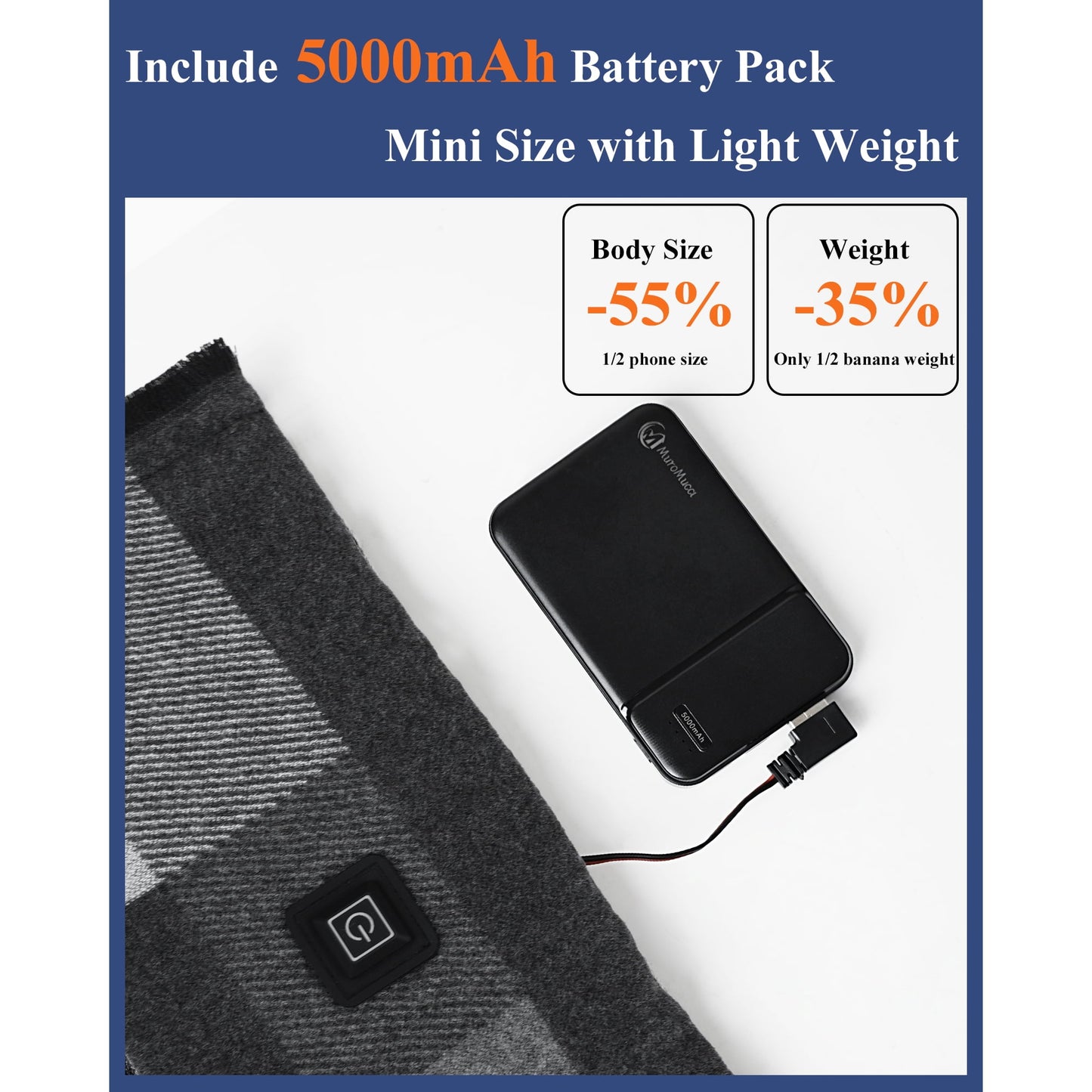 Heated Scarf for Men/Women with 5500mAh Battery, 7 Temperature Settings Battery Operated Heater for Winter
