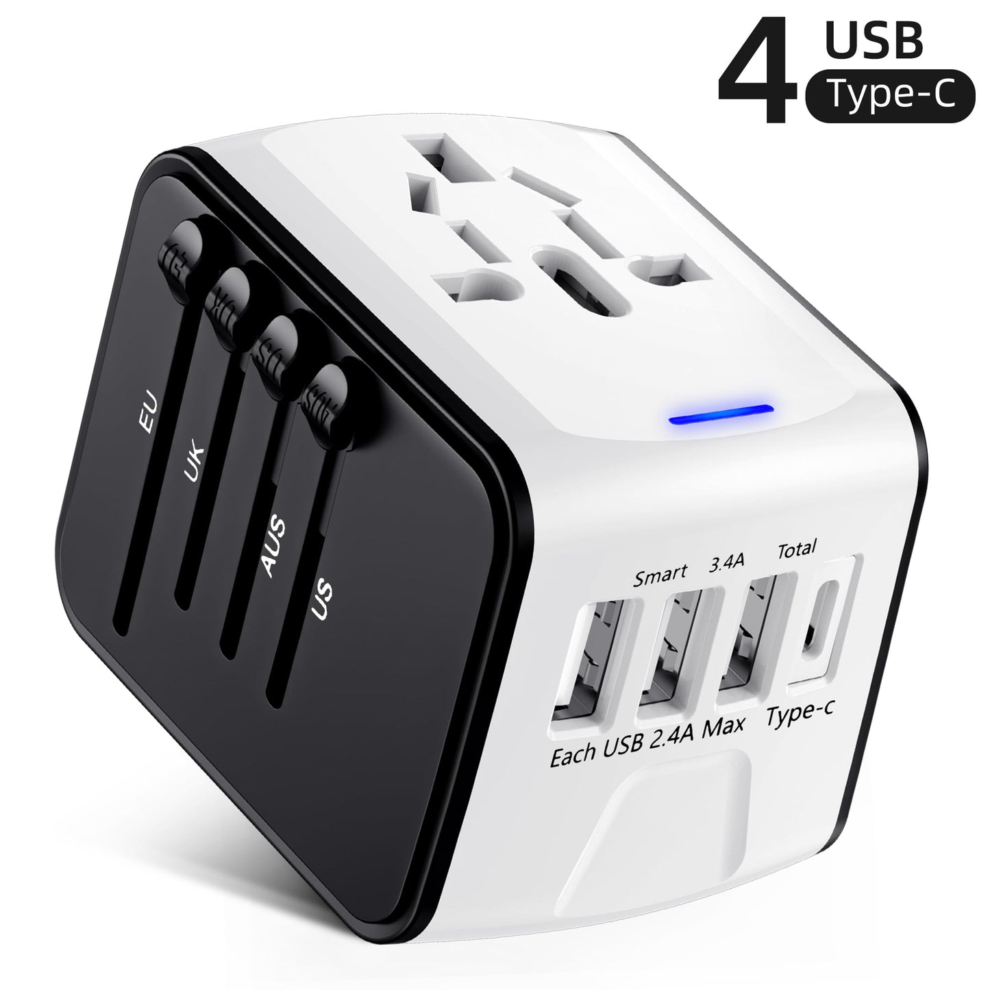 European Travel Plug Adapter, Meromore Travel Adapter with Type C, White