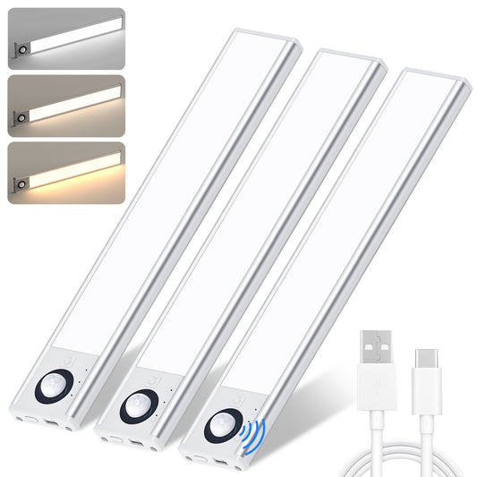 44 LED Under Cabinet Lighting, Stepless Dimming Motion Sensor Light Indoor, 3 Color Wireless Closet Lights,1200mAh Rechargeable Battery Operated Light for Kitchen, Hallway, Stair, 3 Packs