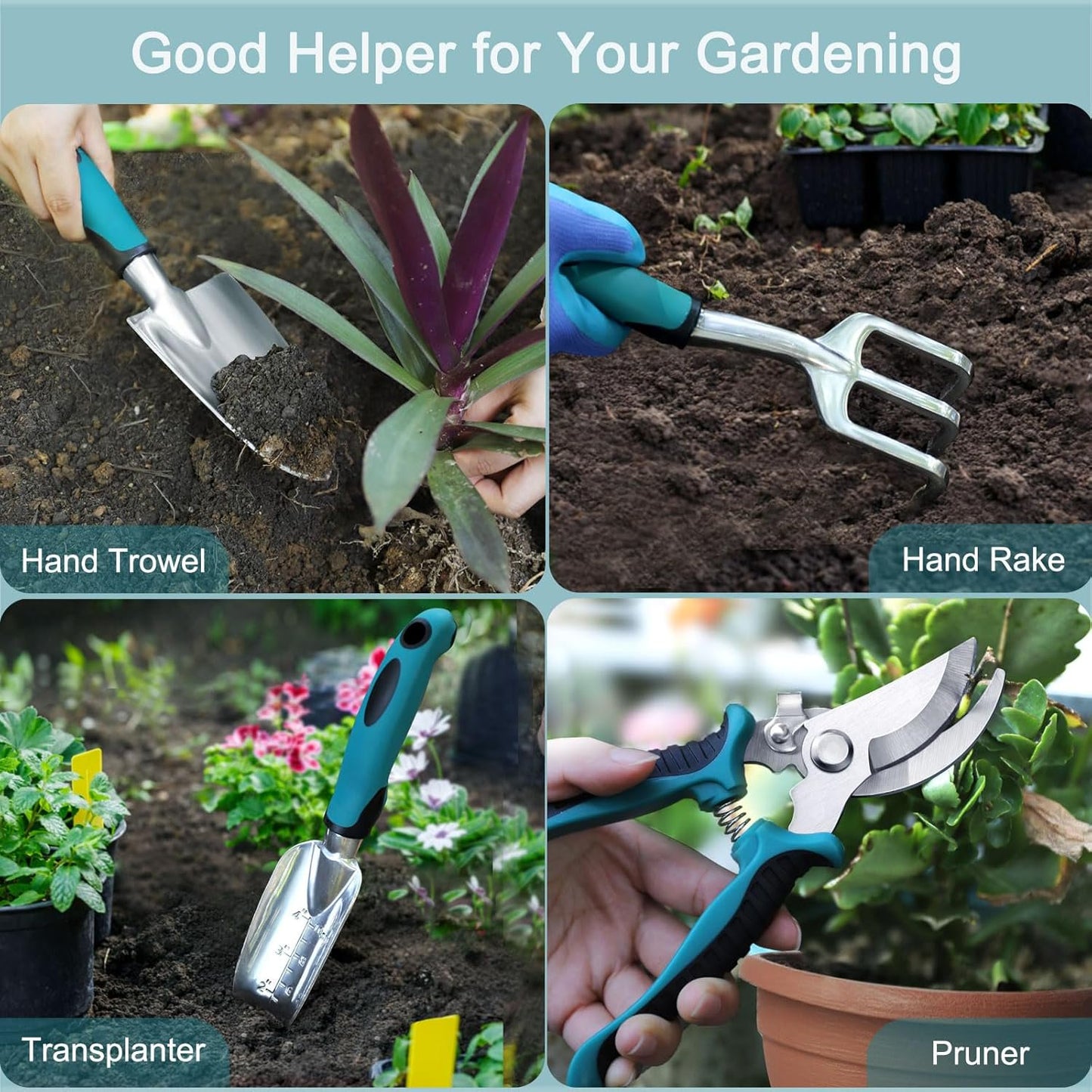 Meromore Garden Tools 7-Piece, Gardening Hand Tools, Gardening Tools Set with Rust-Proof,Stainless Steel, Aluminum Alloy Material, Gardening Supplies Set Ideal Gardening Gift
