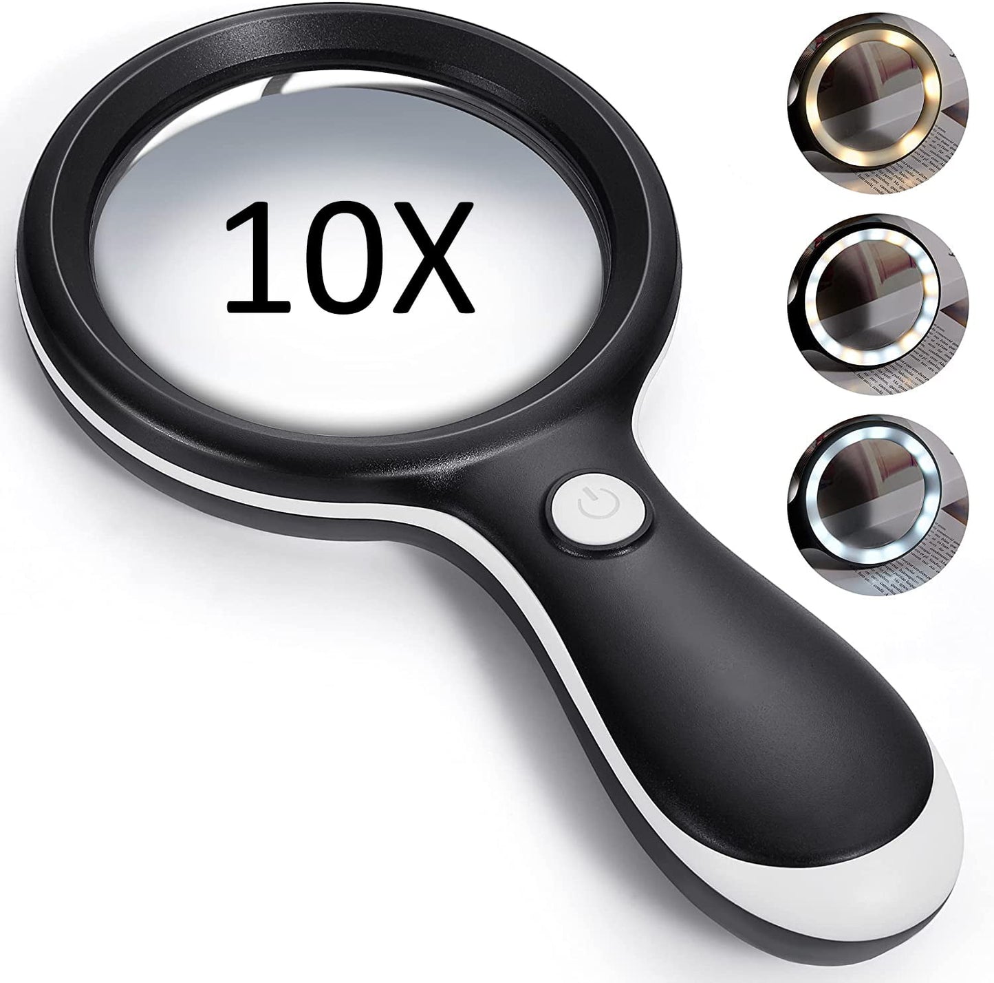 Magnifying Glasses with Light, Meromore 10X Magnification Handheld Magnifier with 3 Light Modes and 18 LED Light for Seniors Reading, Inspection, Hobbies, Crafts, Exploring, Map, Black