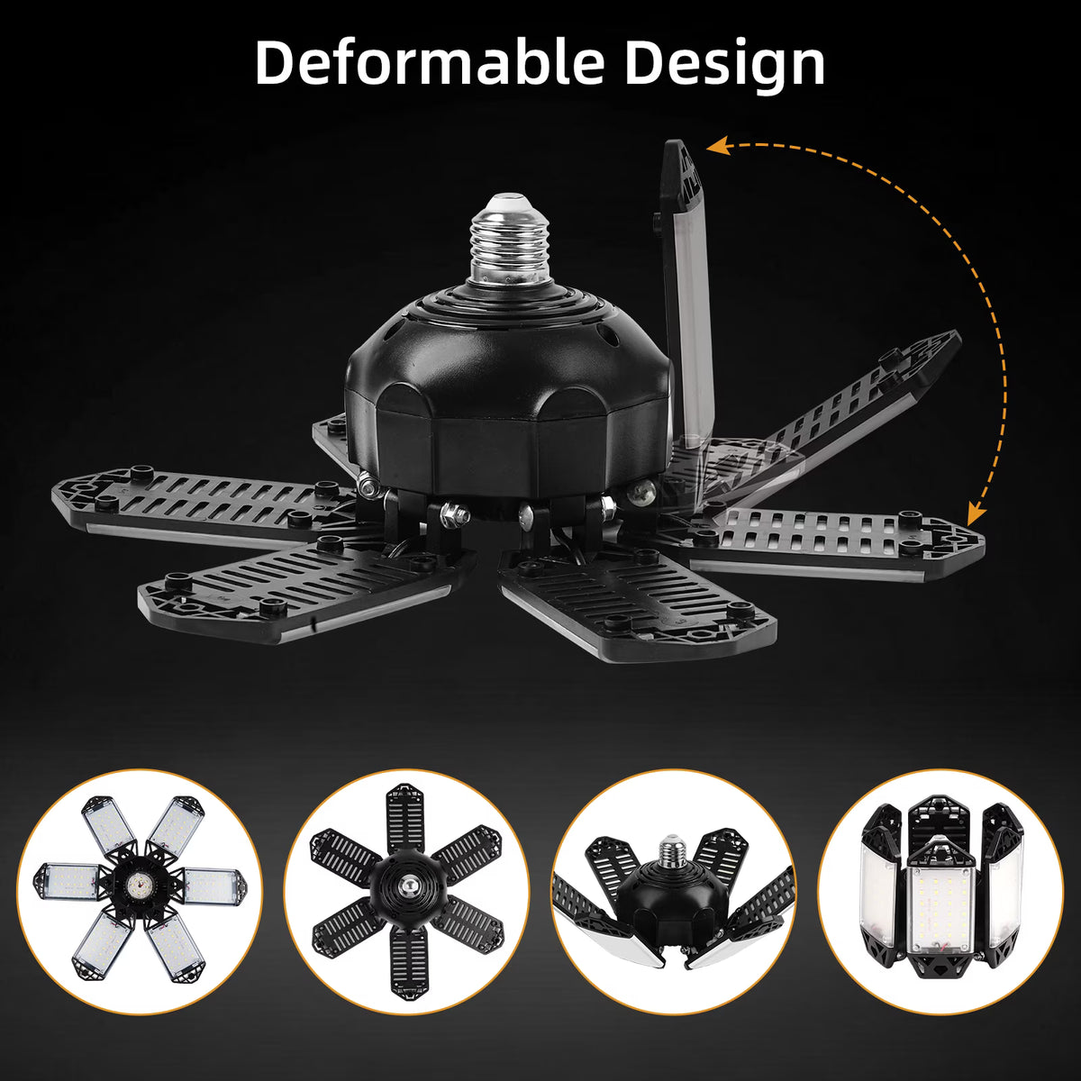 LED Garage Lights 2 Pack, 18000LM 160W Shop Light, Garage Lights Ceiling Led with 6+1 Deformable Panels, 6500K Daylight Screw in E26/E27 Socket Bulb for Warehouse, Workshop, Basement, Barn Lighting
