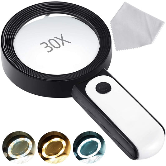 Magnifying Glass with 18 LED Light, Meromore 30x Handheld Magnifier for Reading Aids