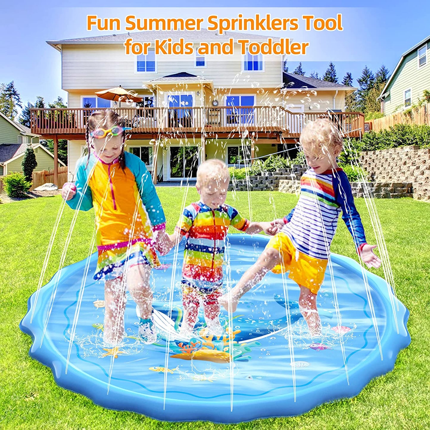 Meromore 68" Splash Pad for Kids and Adults Outdoor Lawn Games Water Play Toy Mat, Blue
