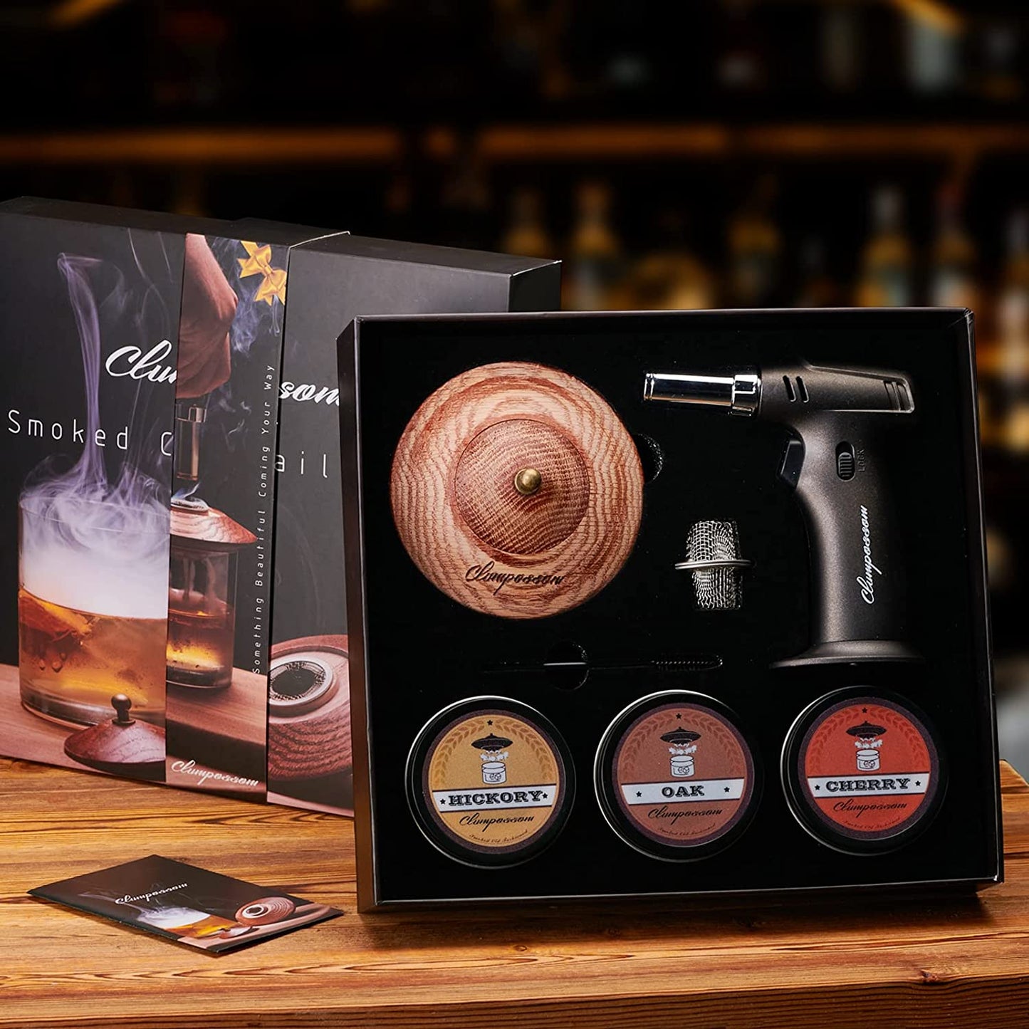 Cocktail Smoker Kit, Meromore Old Fashioned Smoker Kit for Bourbon with Torch and 3 Different Wood Chips, Whiskey Gifts for Men (Without Butane)
