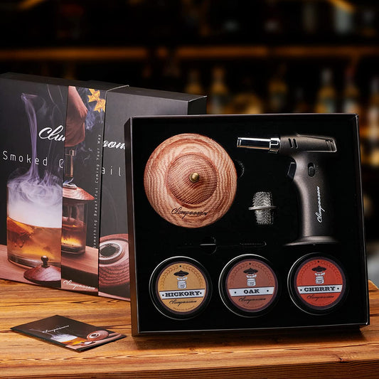 Cocktail Smoker Kit, Meromore Old Fashioned Smoker Kit for Bourbon with Torch and 3 Different Wood Chips, Whiskey Gifts for Men (Without Butane)